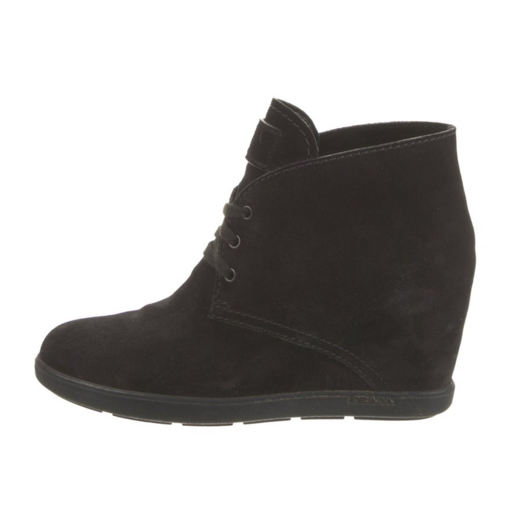 Prada Sport Black Wedge Ankle Boots